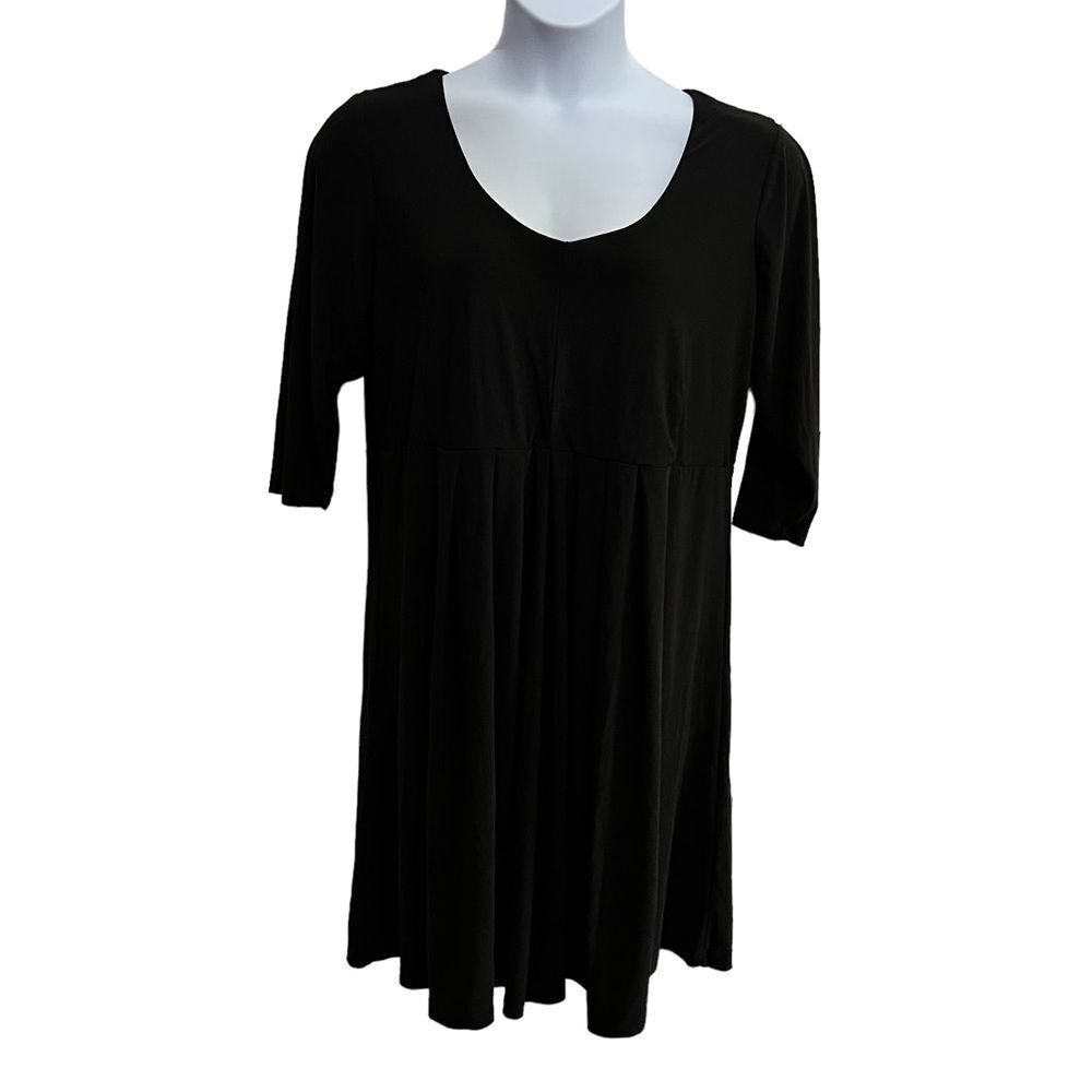 Lennie for Nina Leonard Elbow Sleeve Black Matte Jersey Fit & Flare Dress - Picture 2 of 8